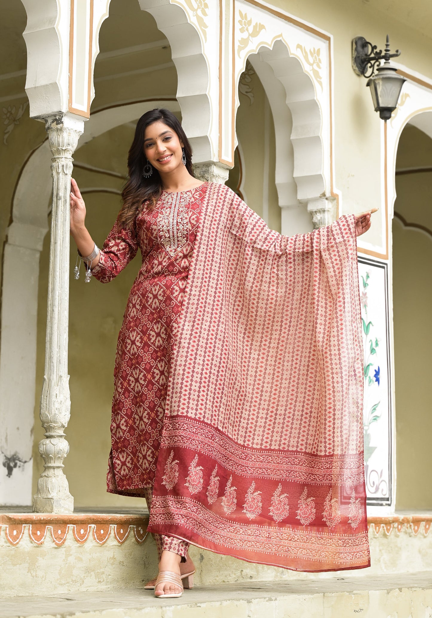 Women Embroidery Printed Straight Kurta and Pant set with Dupatta