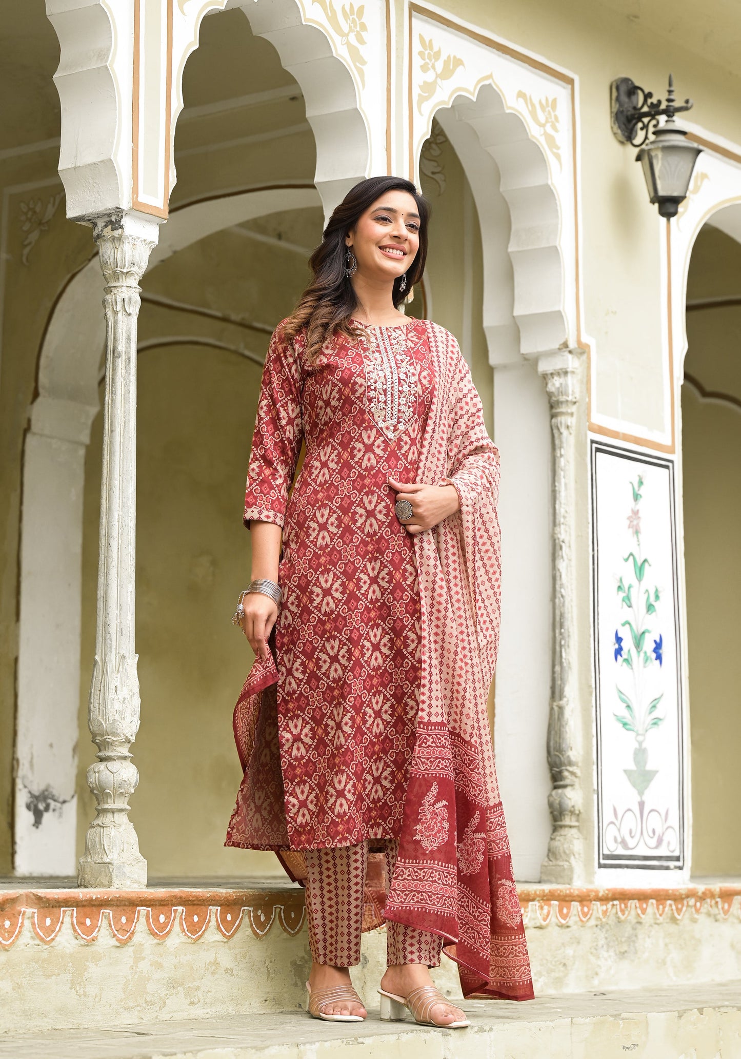 Women Embroidery Printed Straight Kurta and Pant set with Dupatta