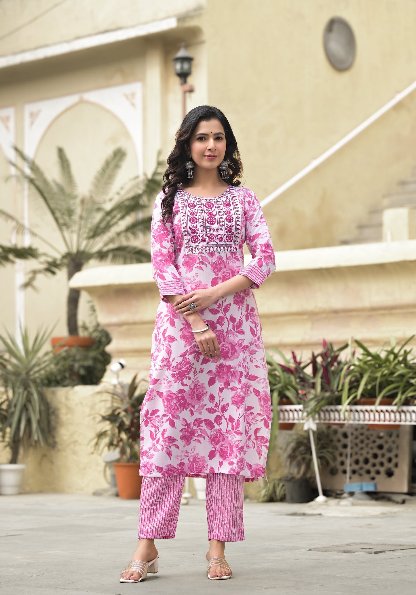 Ethnic set Women Embroidered Flared Kurta and pant set with Dupatta