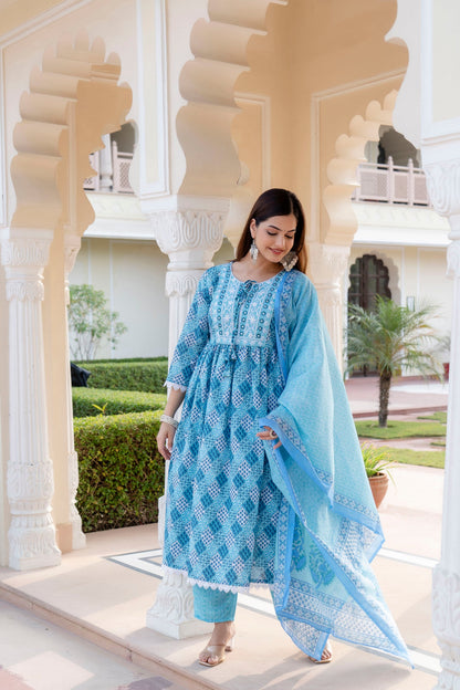 Women Embroidered Anarkali Kurta and Pant Set with Dupatta